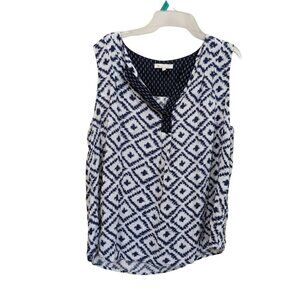 Skies Are Blue Womens Sleeveless Diamond Print Blouse 1X Navy & White Lightweigh